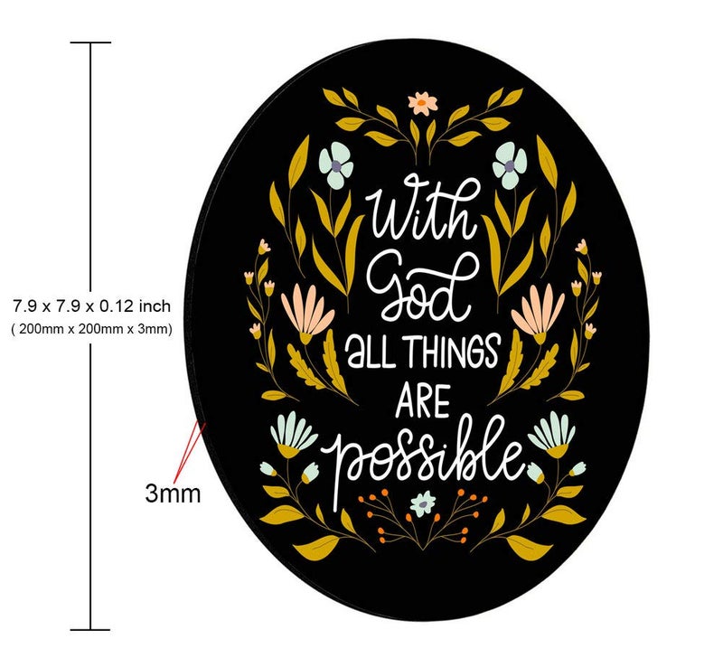 Smooffly Motivational and Inspirational Quote Round Gaming Mouse Pad Custom Design, with God All Things are Possible Bible Verse Scripture Quotes Religions Art - Image 2